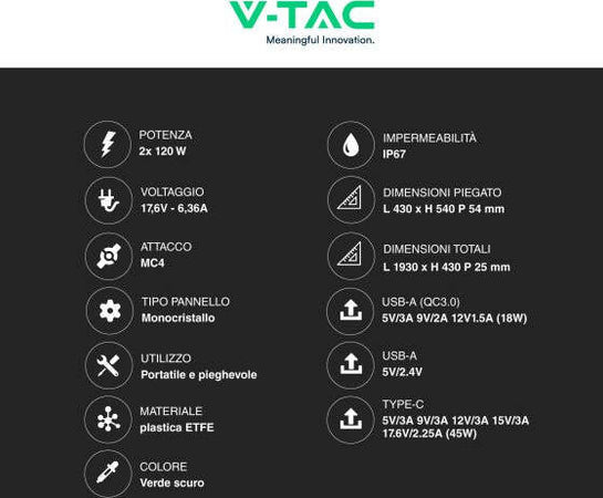 VT-10240-Kit-2-Pannelli-Solari-Fotovoltaici-2x120W-Pieghevoli-IP67-Portatili-con-Cover-Protettiva---SKU-11565