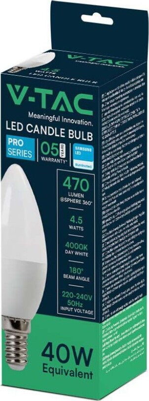 VT-226 LAMPADINA LED E14 4.5W CANDLE BULB C37 CANDELA SMD CHIP SAMSUNG Illuminazione/Lampadine/Lampadine a LED Zencoccostore - Formia, Commerciovirtuoso.it