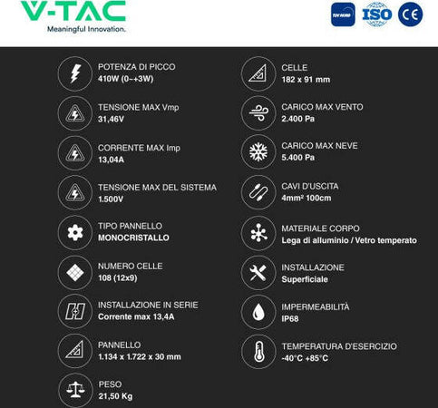 VT-410 Kit 15,1kW 37 Pannelli Solari Fotovoltaici Slim 410W 108 Celle IP68 - SKU 1151737 Commercio Industria e Scienza/Energia solare e eolica/Pannelli solari/Pannelli solari monocristallini Zencoccostore - Formia, Commerciovirtuoso.it