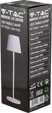 VT-7522 V-TAC Lampada LED da Tavolo 2W Colore Bianco in Alluminio con caricatore Wireless e Touch Dimmerabile 3000K IP54 Illuminazione/Illuminazione per interni/Lampade/Lampade da tavolo e abat-jour Zencoccostore - Formia, Commerciovirtuoso.it