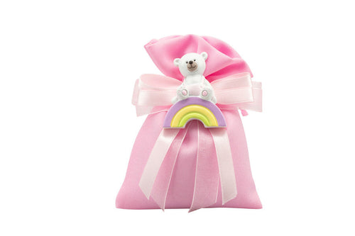 Magnete resina orsetta su arcobaleno Nascita Bimba