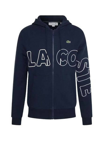 Lacoste Felpa Uomo Blu Con Cappuccio Maxi Logo Scritta LACOSTE