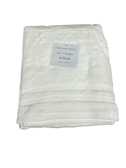 Set Asciugamani 1+1 Milk and Honey Twist in Spugna di Cotone – Made in Italy