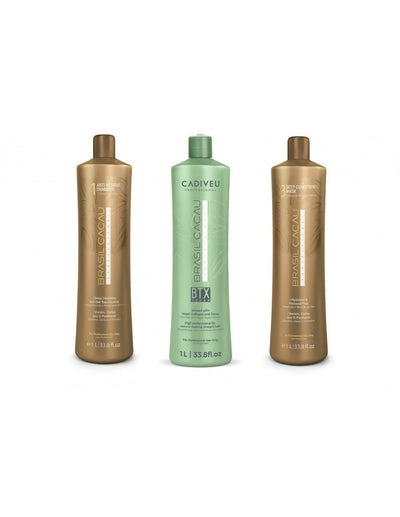 Cadiveu brasil cacau BTX vegan kit composto da: anti residue shampoo 1000 m, btx vegan 1000 ml e deep conditioning mask 1000 ml
