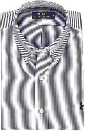 Camicia Ralph Lauren Uomo a righe Black/White Colletto Button Down con Maniche lunghe e Logo Ricamato