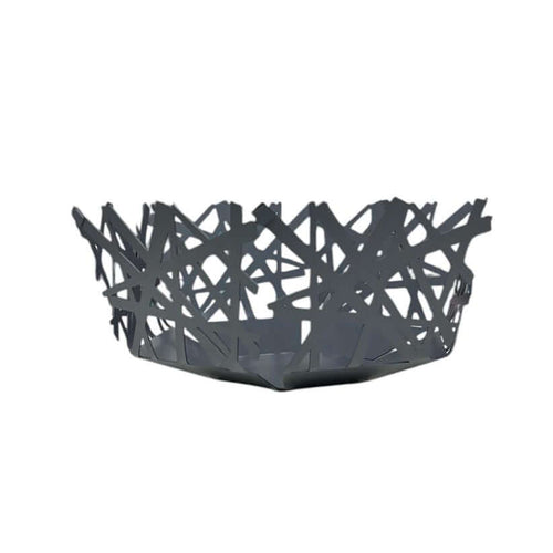 Cesto centrotavola Tokyo Ceart in metallo taglio laser, diametro 30 cm, altezza 13 cm, design moderno artigianale Made in Italy, perfetto come porta frutta decorativo.