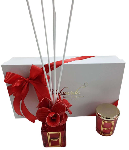 Kit Candela e Profumatore Orchidea Rosso Melaverde – Bomboniera Made in Italy