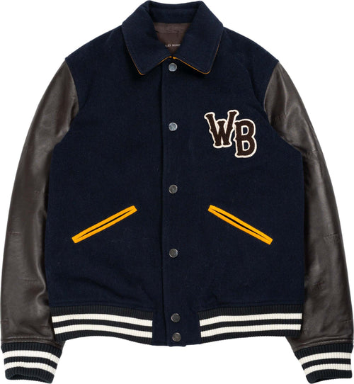 WALES-BONNER-Prince-Varsity-Jacket-in-Blue/Brown-da-uomo