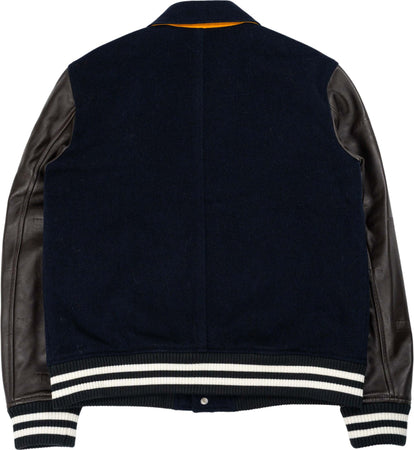 WALES-BONNER-Prince-Varsity-Jacket-in-Blue/Brown-da-uomo