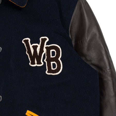 WALES-BONNER-Prince-Varsity-Jacket-in-Blue/Brown-da-uomo
