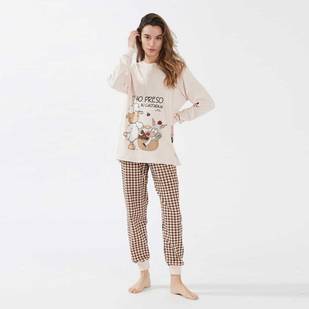 Pigiama Autunno/Inverno Donna Happy People Castagna 100% Cotone
