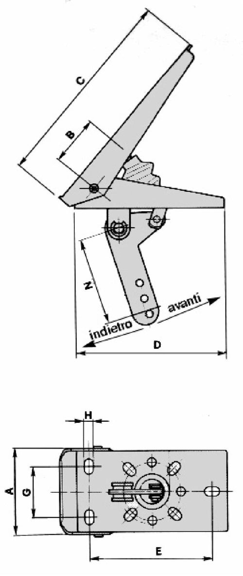 Pedale per acceleratore freno o frizione con movimento leva in avanti lunghezza 190mm