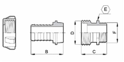 Raccordo portagomma dritto in 3 pezzi Ø 50 filettatura G2