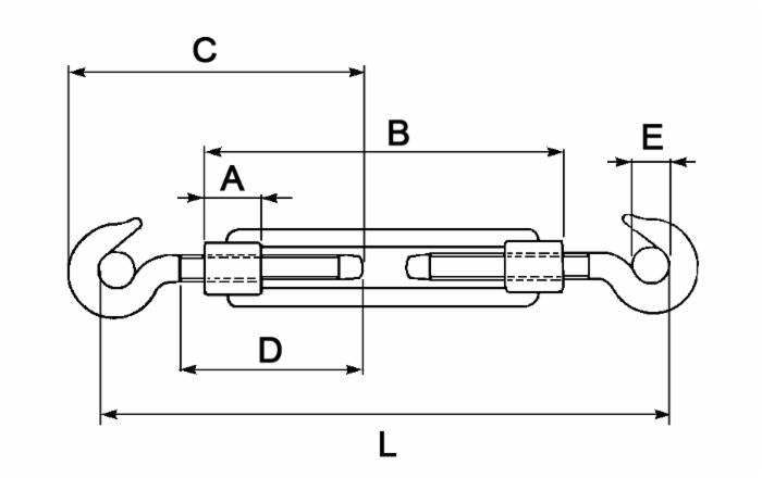 Tenditore Acciaio 2 Ganci Ø 1/4" L min 145mm confezione da 10 pezzi