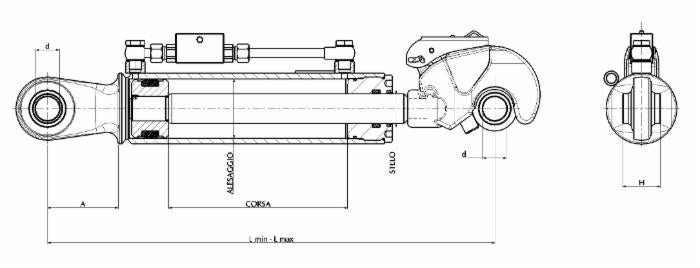 Terzo punto idraulico adattabile Fiat seconda categoria 70x35x280mm