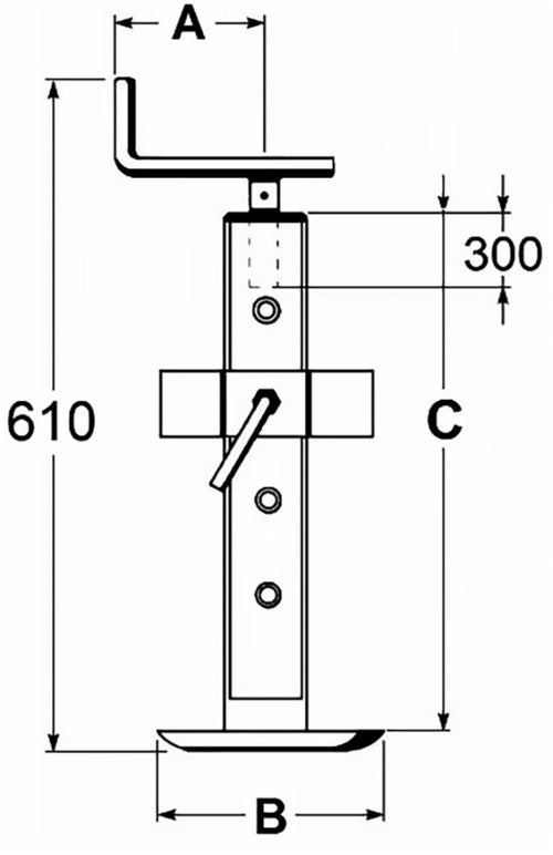 Servotimone regolabile per rimorchi 610mm carico verticale 800kg