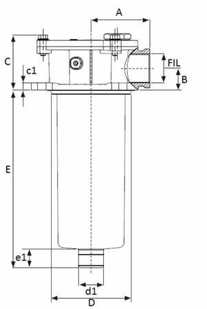 Filtro semi immerso da 1/2" filtrzione 30µ lunghezza 82mm
