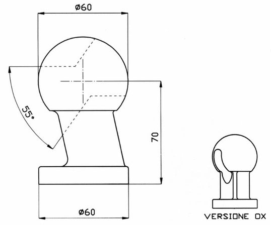 Sfera per rimorchi con asola destra Ø 60mm