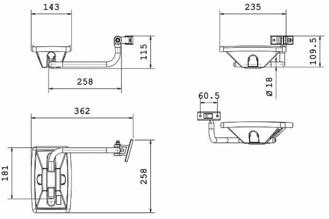 Specchio retrovisore destro con coppa 235x140mm e braccio 240mm