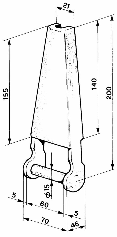 Cerniera con staffa lunga per rimorchio Ø 15mm