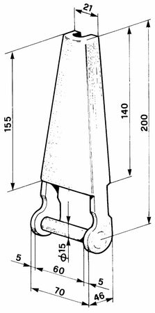 Cerniera con staffa lunga per rimorchio Ø 15mm