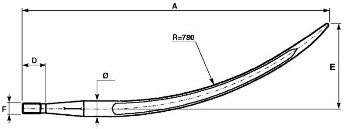 Punta curva per forca letame ø 36mm lunghezza 600mm