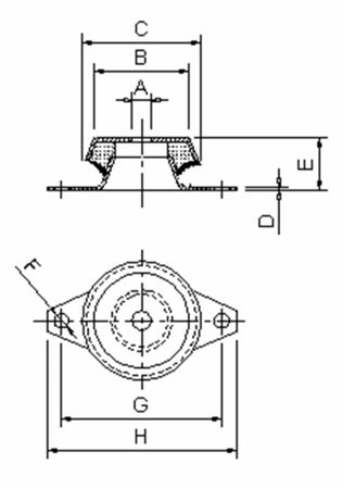 Supporto antivibrante a campana 48x23mm con foro Ø 8mm