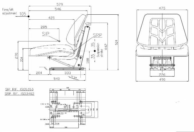 Sedile 3 in sky nero con sospensione meccanica