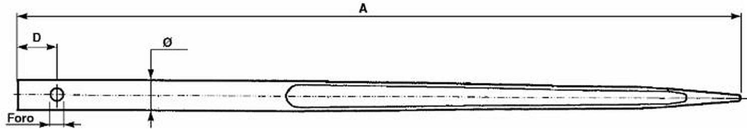 Punta forata per caricamento frontale ø 44mm lunghezza 1400mm