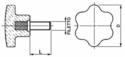 Volantino 6 lobi maschio Ø 50mm filetto M10