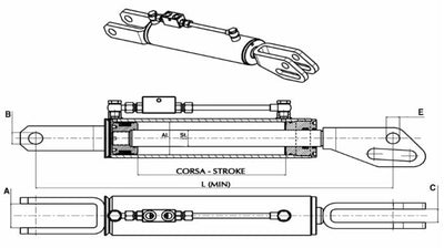 Braccio laterale idraulico lunghezza 500-660mm alesaggio 70mm