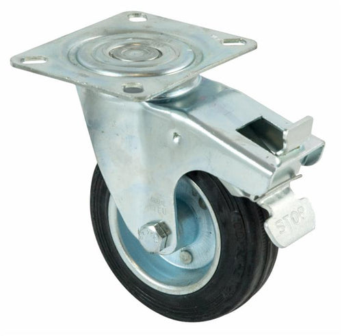 Ruota gommata 100x30mm girevole con freno