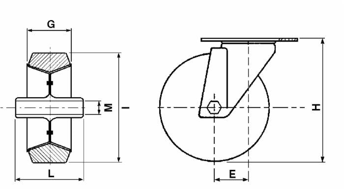 Ruota gommata 150x40mm supporto girevole