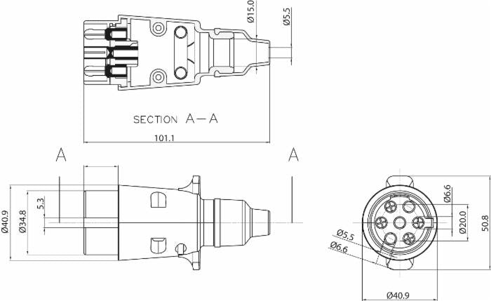 Spina a 7 poli 12v in alluminio confezione da 2 pezzi