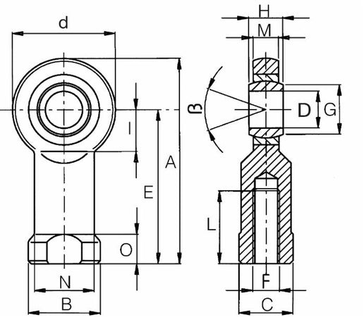 Terminale a snodo femmina Ama 0EFUK08 per terzo punto Ø 8mm