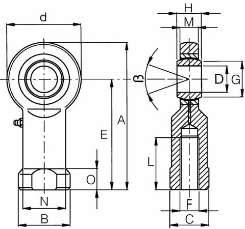 Terminale a snodo femmina per terzo punto Ø 8mm modello EFPB