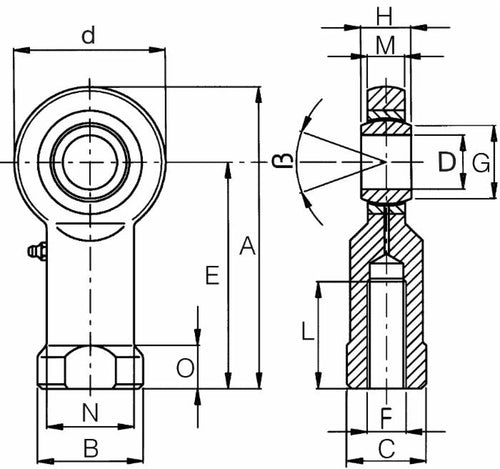 Terminale a snodo femmina per terzo punto Ø 8mm modello EFPB