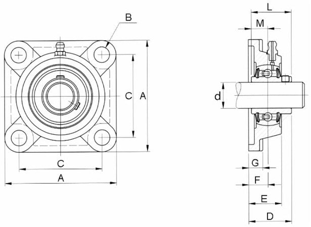 Supporto a flangia quadra autoallineante UCF 210 con cuscinetto Ø 50mm