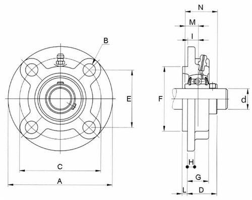 Supporto a flangia tonda autoallineante UCFC 205 con cuscinetto Ø 25mm