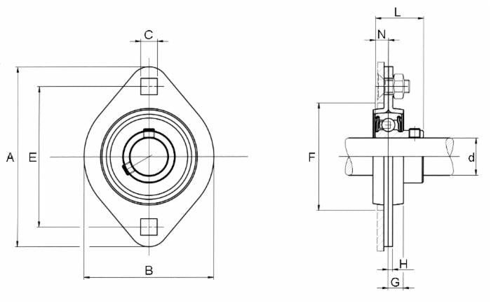 Supporto Flangia 2 Fori SBPFL 205 Ø Cuscinetto 25mm