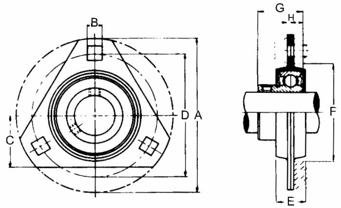 Supporto a flangia triangolare in lamiera stampata SBPFT 204 con cuscinetto Ø 20mm