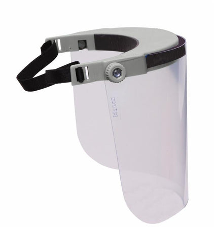 Visiera bianca regolabile in policarbonato 130g conforme alle norme angolo di 180° riutilizzabile e sanificabile confezione da 10 pezzi