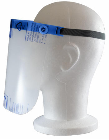 Visiera azzurra regolabile in policarbonato trasparente conforme alle norme protegge il volto riutilizzabile