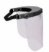 Visiera nera regolabile in policarbonato trasparente angolo di 180° peso 130g conforme alle norme riutilizzabile e sanificabile