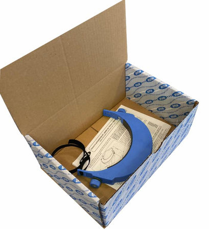 Visiera azzurra regolabile in policarbonato trasparente conforme alle norme protegge il volto riutilizzabile