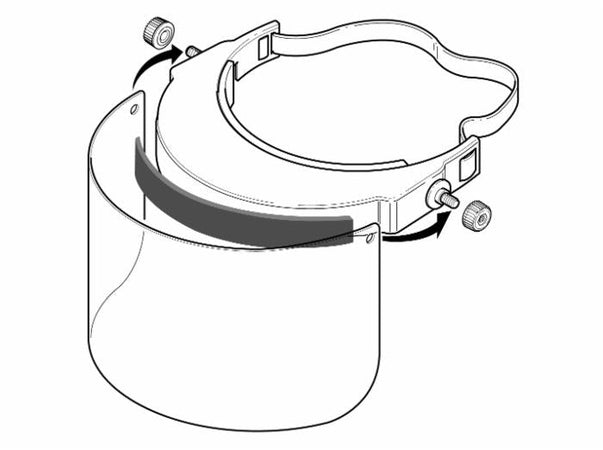 Visiera nera regolabile in policarbonato trasparente angolo di 180° peso 130g conforme alle norme riutilizzabile e sanificabile