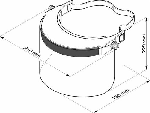 Visiera nera regolabile in policarbonato trasparente angolo di 180° peso 130g conforme alle norme riutilizzabile e sanificabile