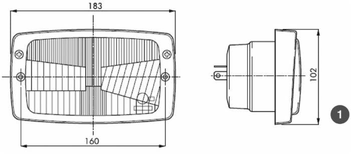 Proiettore anteriore 184x102mm con cornice e 3 funzioni luce
