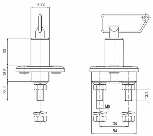 Interruttore staccabatteria ad azionamento manuale con chiave estraibile 100A