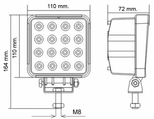 Faro da lavoro 16 LED Epistar ad ampio raggio 60° 24W IP68